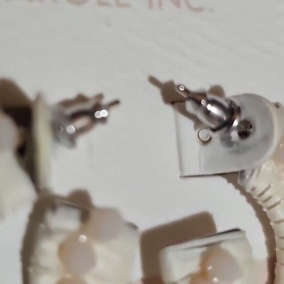 Carole Inc. Beaded Cream Hoop Post Back Earrings New - Picture 6 of 8